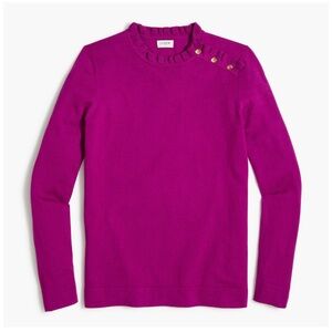 NWT JCrew Factory Womens Large Ruffle sweater with Gold buttons pink